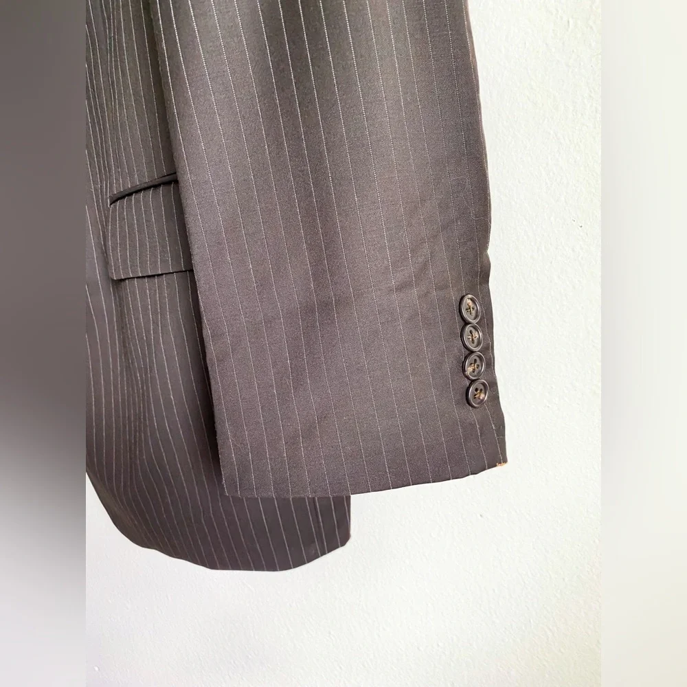 Calvin Klein Wool Pinstripe Brown Blazer Sport Coat Suit Jacket Three Button 42R